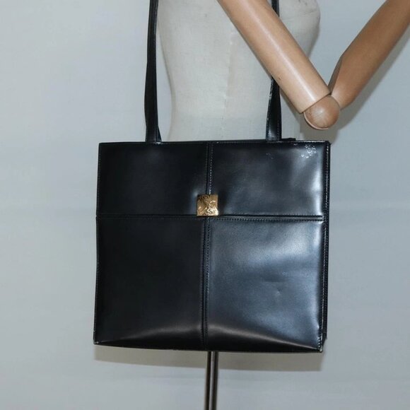 SAINT LAURENT Shoulder Bag Leather Black Gold Auth - Picture 1 of 15